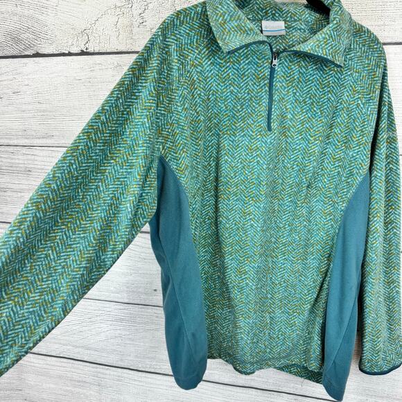 Columbia Plus Size Teal & Yellow Chevron Fleece Quarter Zip Jacket Size 1X - Picture 4 of 10